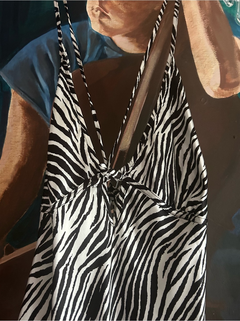 La Vie en Rose Zebra Print Satin Maxi Nightgown Slip Dress Size Large - Picture 6 of 13
